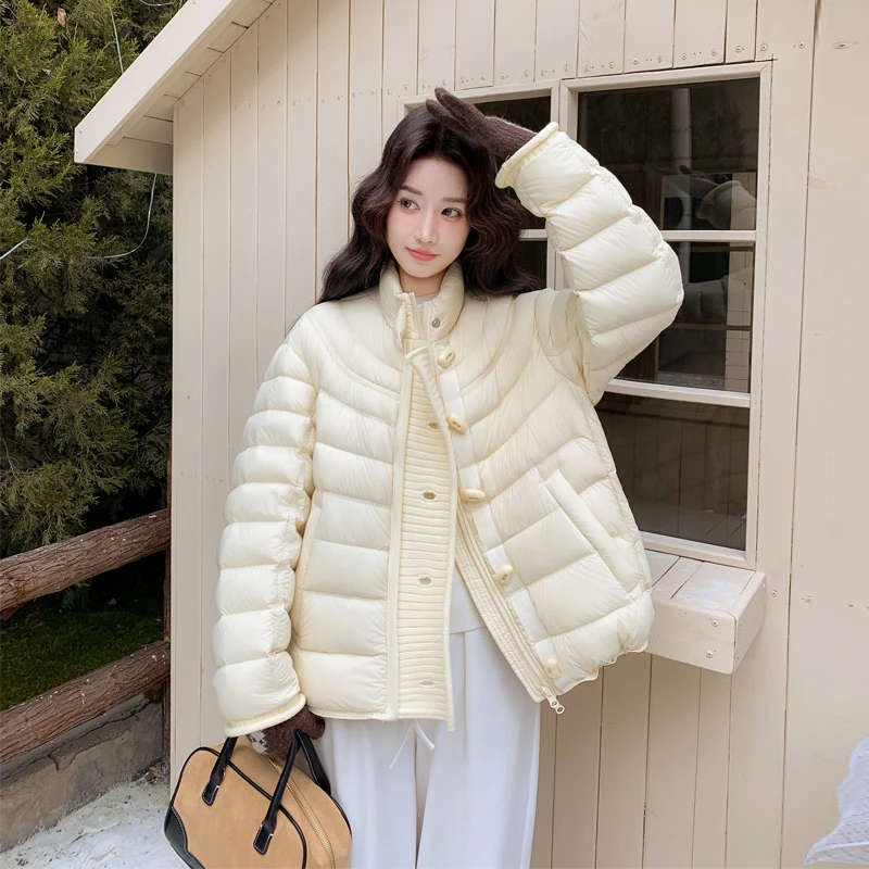 90白鸭绒针织拼接羽绒服2025冬季新款小众韩系极简风设计感外套