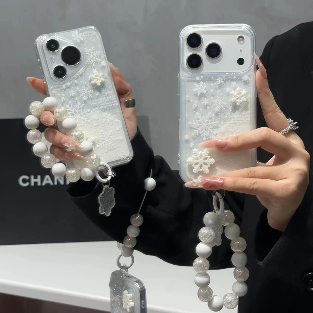 奥菲顿冬日雪花挂链适用苹果16/17流沙手机壳小米vivooppo华为p80