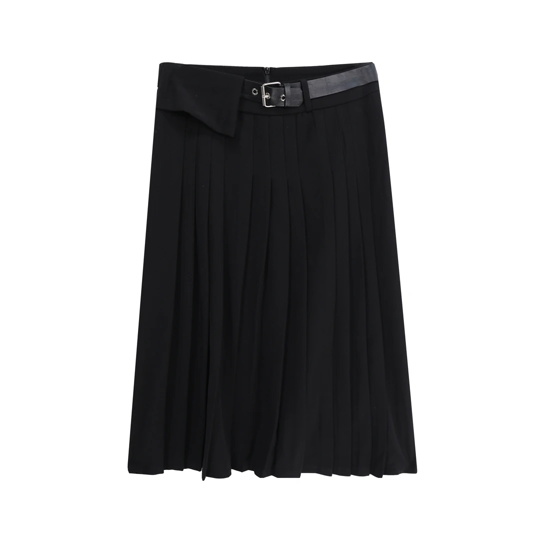 S简约纯色显瘦高级感小众设计百褶半身裙S4698