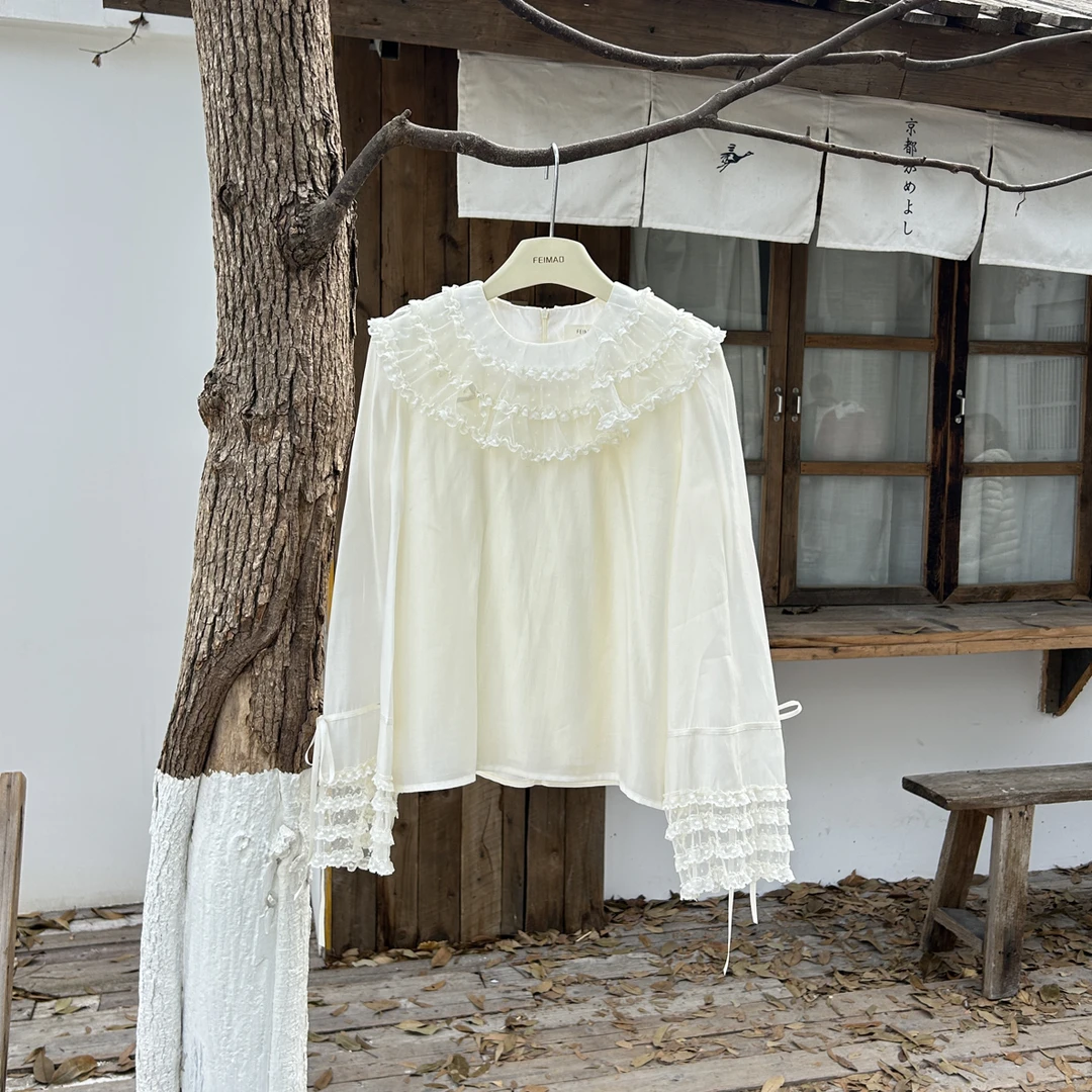 赵小小【细纱糖白】10296 冬季重工甜美细节感衬衣女设计感衬衫上衣