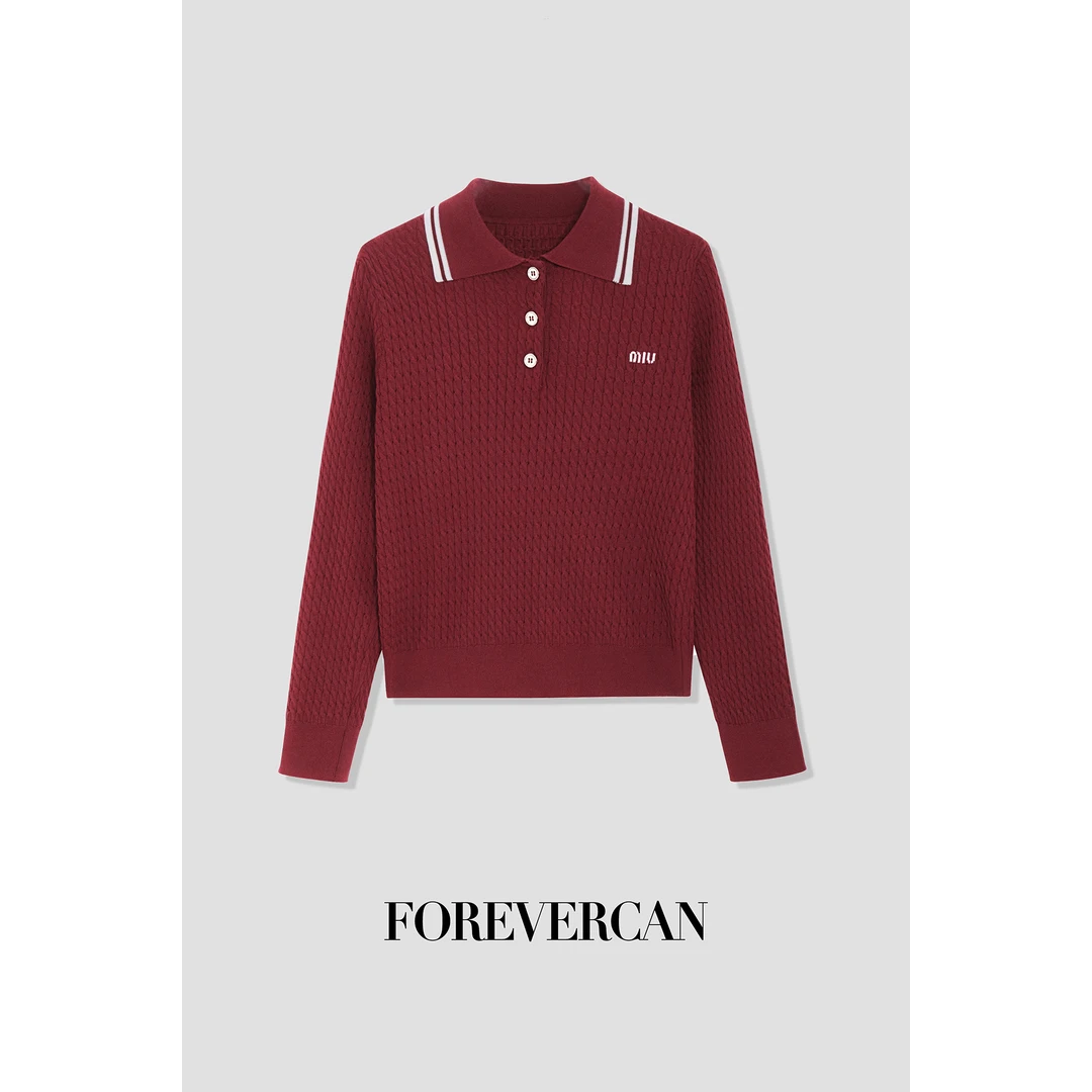 FOREVERCAN“爱丁堡”学院风Polo领针织长袖上衣 MY4134