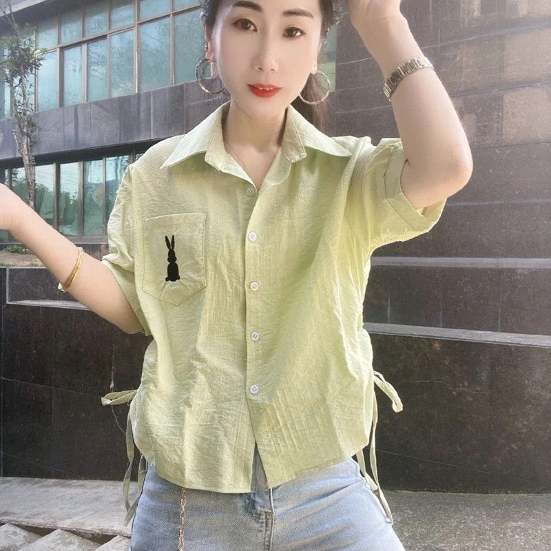 2025夏季新款上衣女衬衫短袖时尚减龄小个子短款休闲宽松衬衣小衫