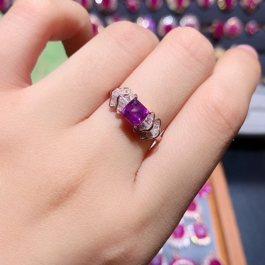 戒指银S925镶嵌彩色蓝宝石