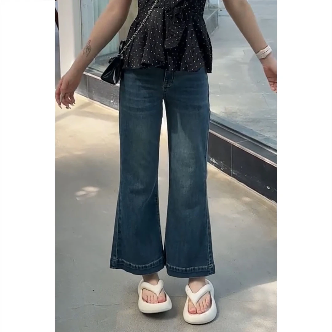 艾塔莉夏季辣妹风做旧透气牛仔裤高腰裤子时尚显瘦修身舒适设计感