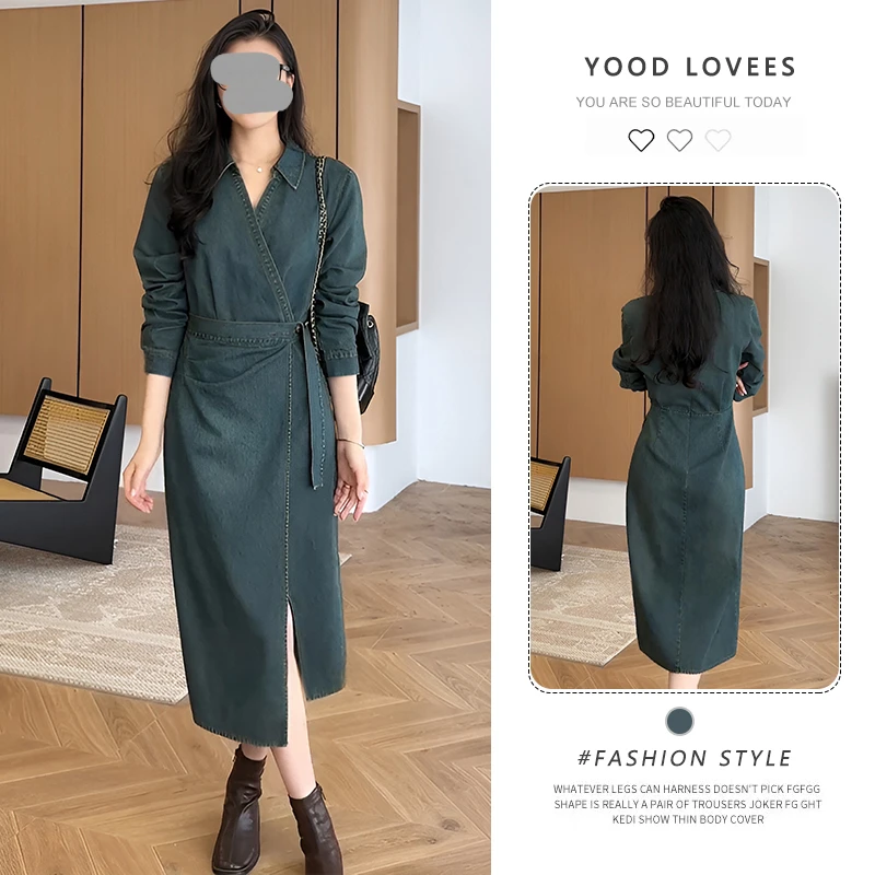 法式设计感拼接牛仔连衣裙女装2025春秋新款休闲百搭收腰显瘦裙子