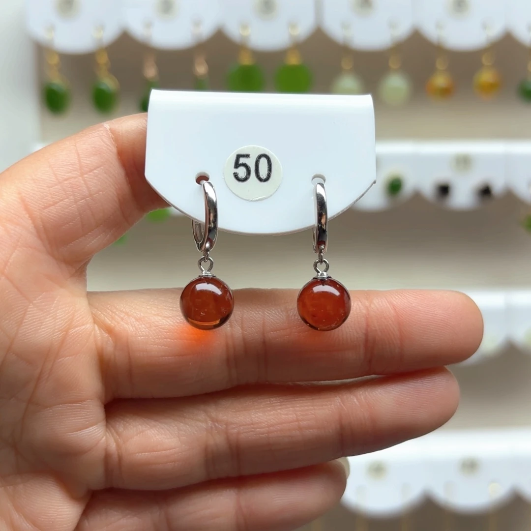 血珀耳饰银S925镶嵌血珀