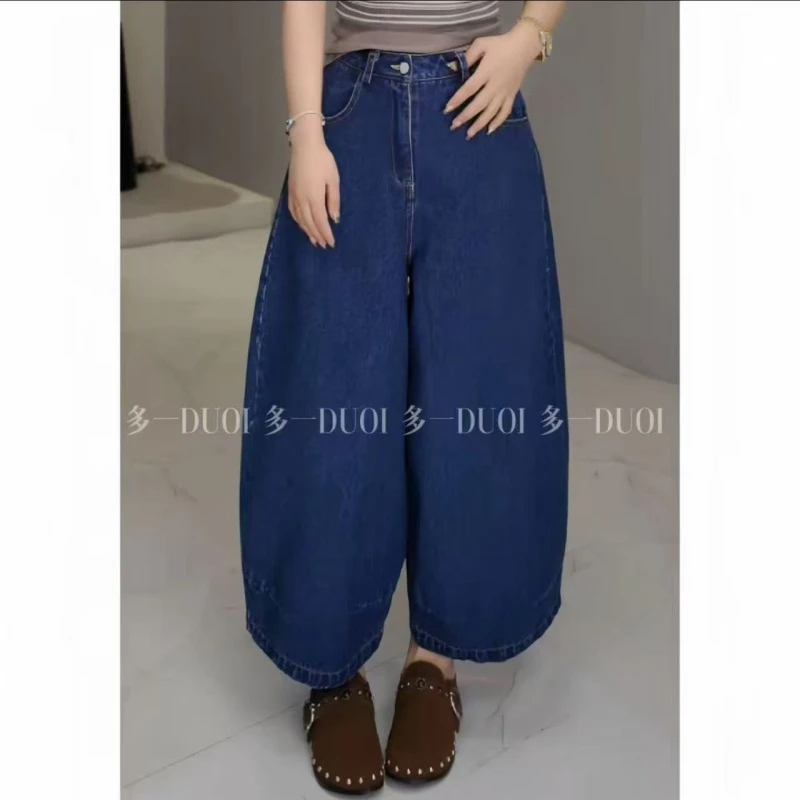 多一"港味牛仔"2025早秋复古水洗正腰高腰弯刀宽松休闲牛仔裤