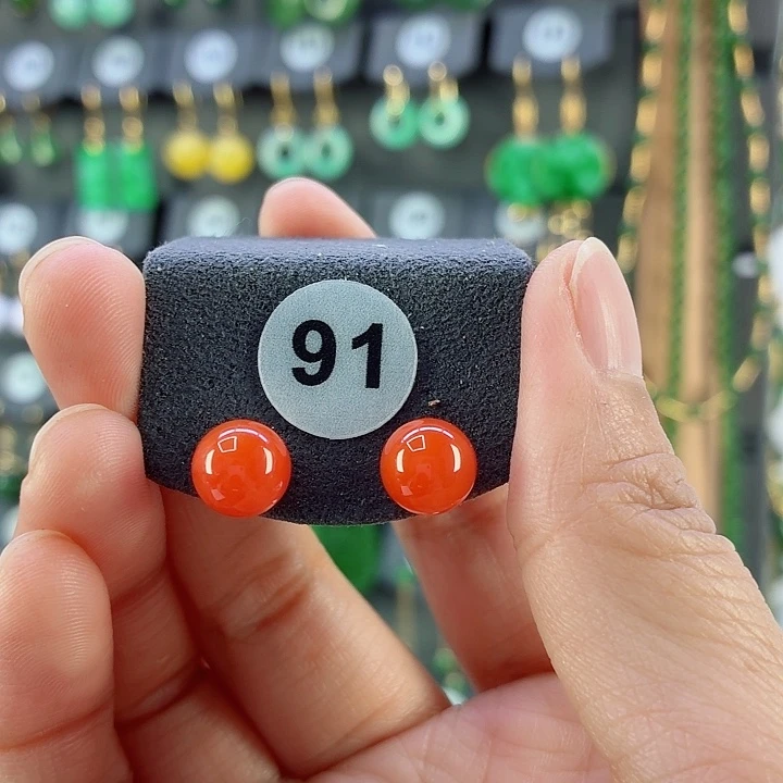 南红玛瑙18K金镶嵌耳饰