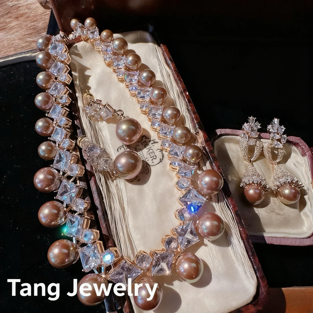 铜合金胸针 星河漫漫香槟璀璨珠珠重工精致项链套装轻奢