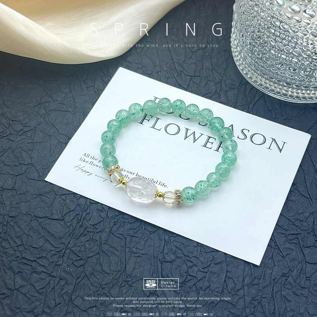 天然 卡8 绿草莓 柠檬黄水晶 白水晶貔貅 原创手串