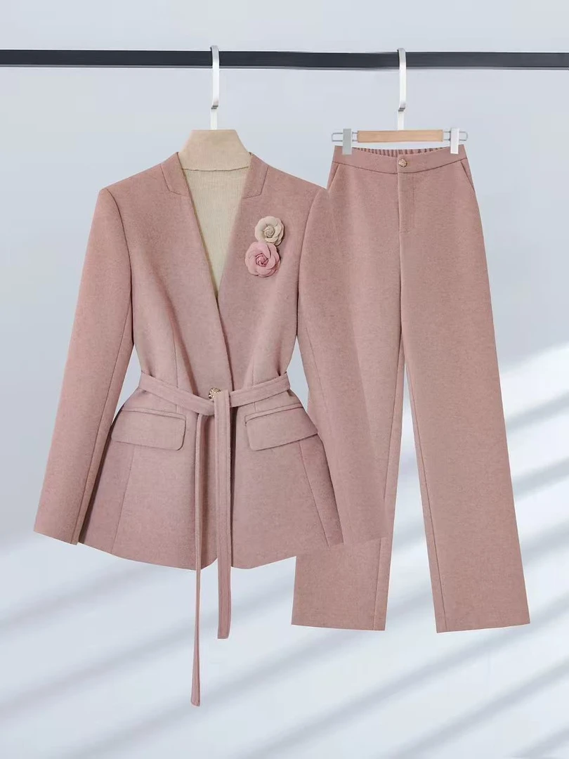 【纪朵研】8128# 气质轻奢小香风优雅气质西装外套阔腿裤时尚套装