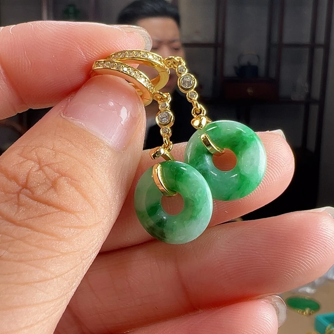 翡翠银S925镶嵌耳饰耳环