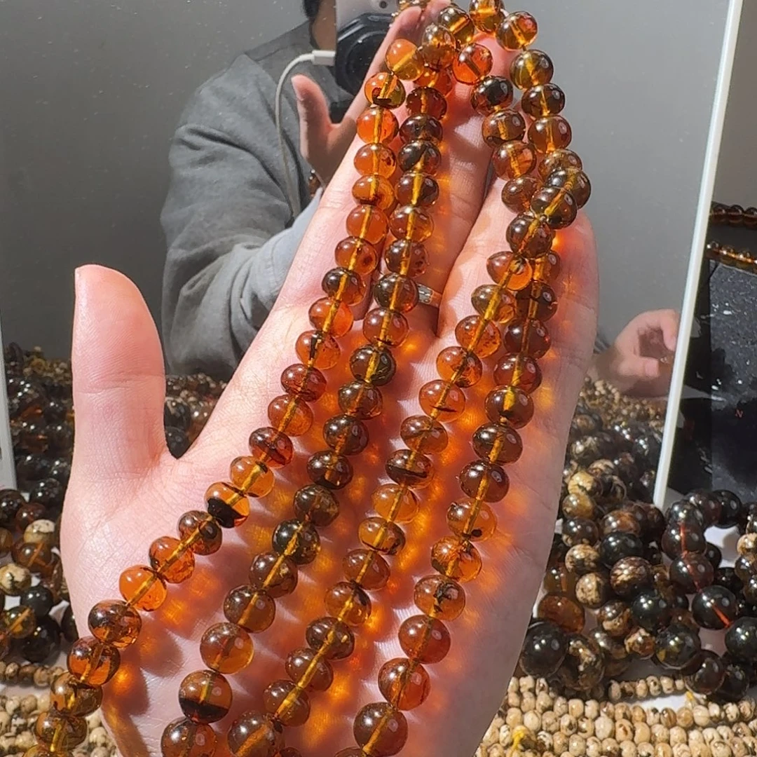 溪***雨琥珀未镶嵌裸石抚顺琥珀9mm108