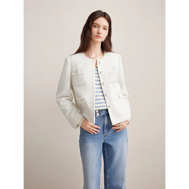 【名媛小香风】Goodland美地2024新款羊毛混纺花纱外套LC34510270