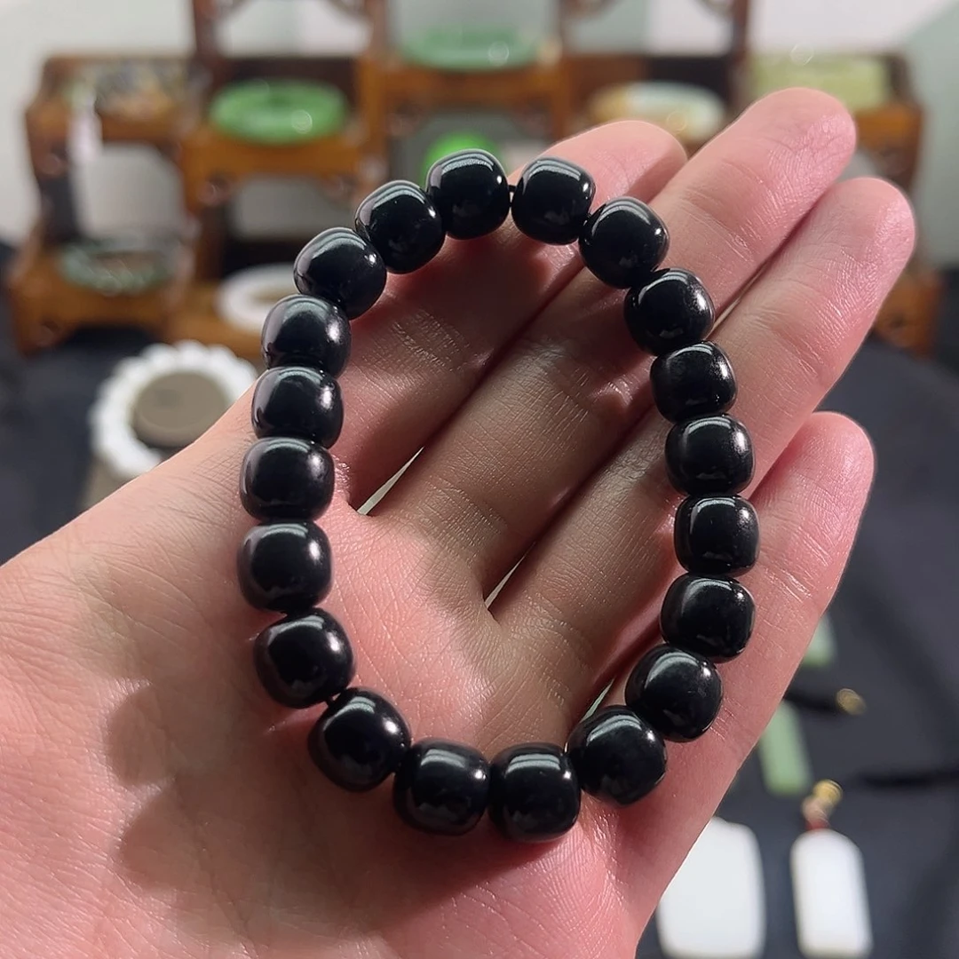 和田玉未镶嵌颈饰墨玉-新疆料-10mm老型-手串