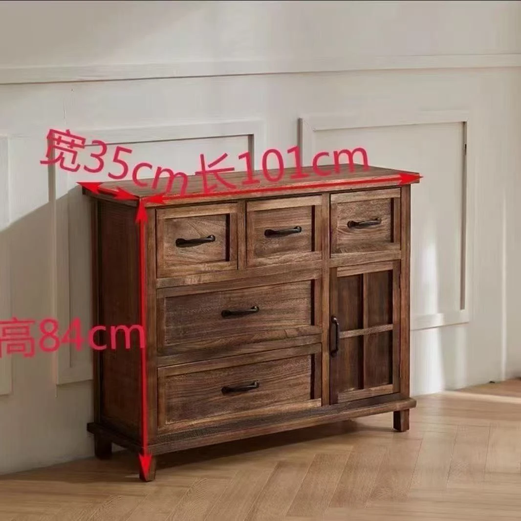 美式餐边柜实木茶水柜复古做旧客厅收纳柜子储物柜玄关柜阳台置物