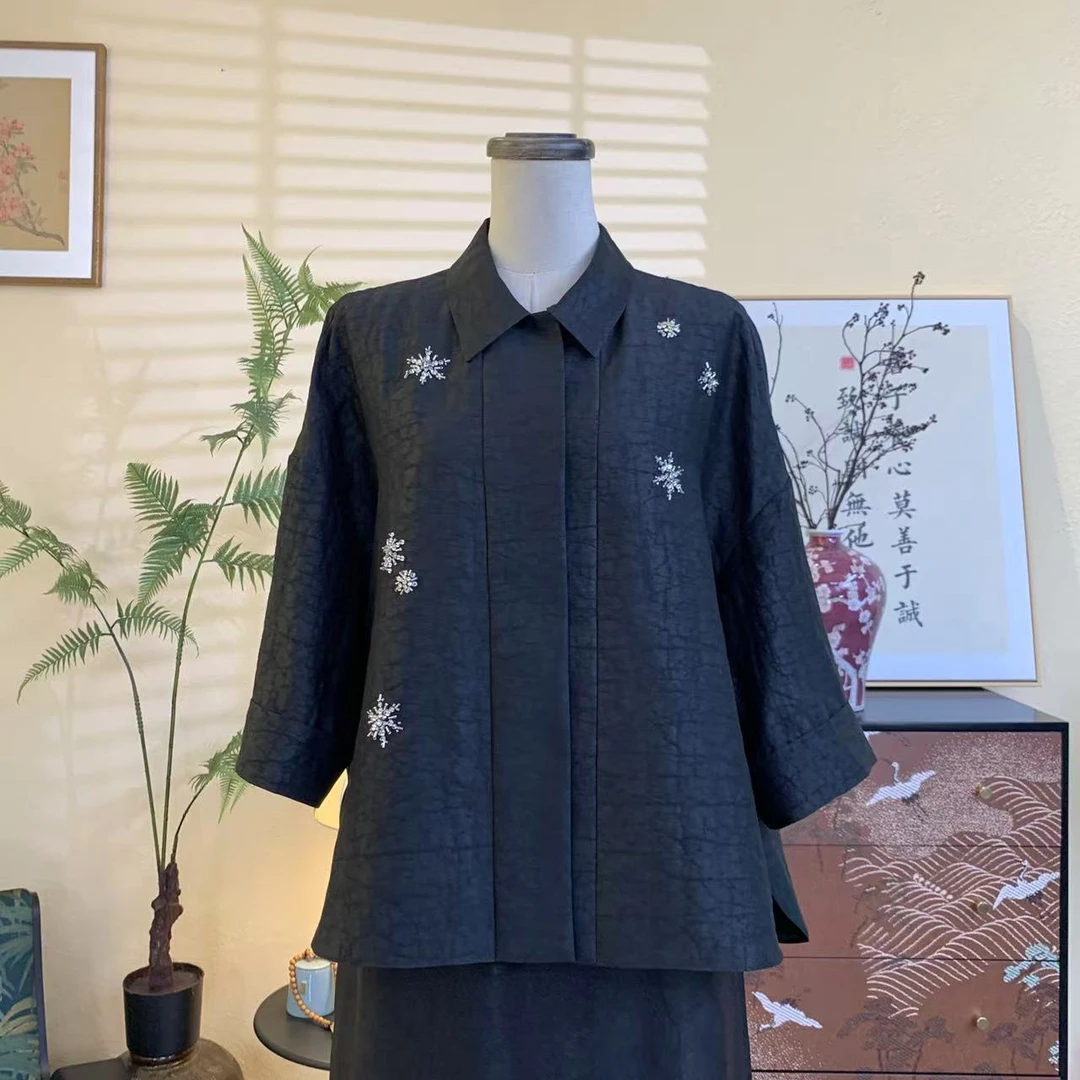 知羽.香云【墨染】新中式早春桑蚕丝经典休闲衬衫ZY825304
