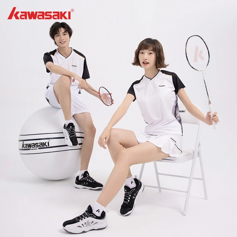 kawasaki/川崎透气吸汗羽毛球服翻领运动服T恤中性羽毛球服装女款
