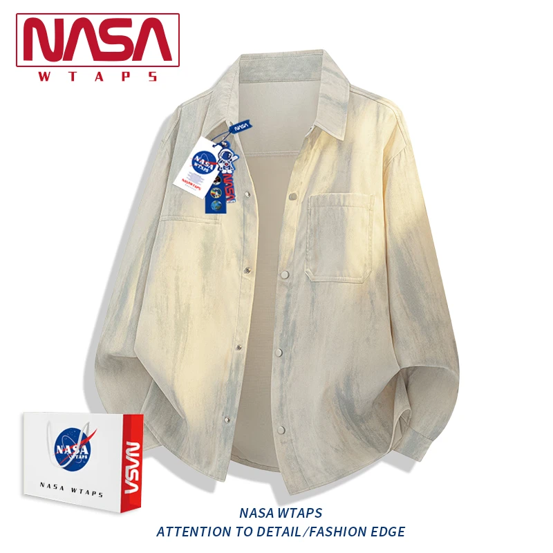 NASA WTAPS美式扎染工装男士长袖衬衫春秋季新款休闲宽松复古衬衣