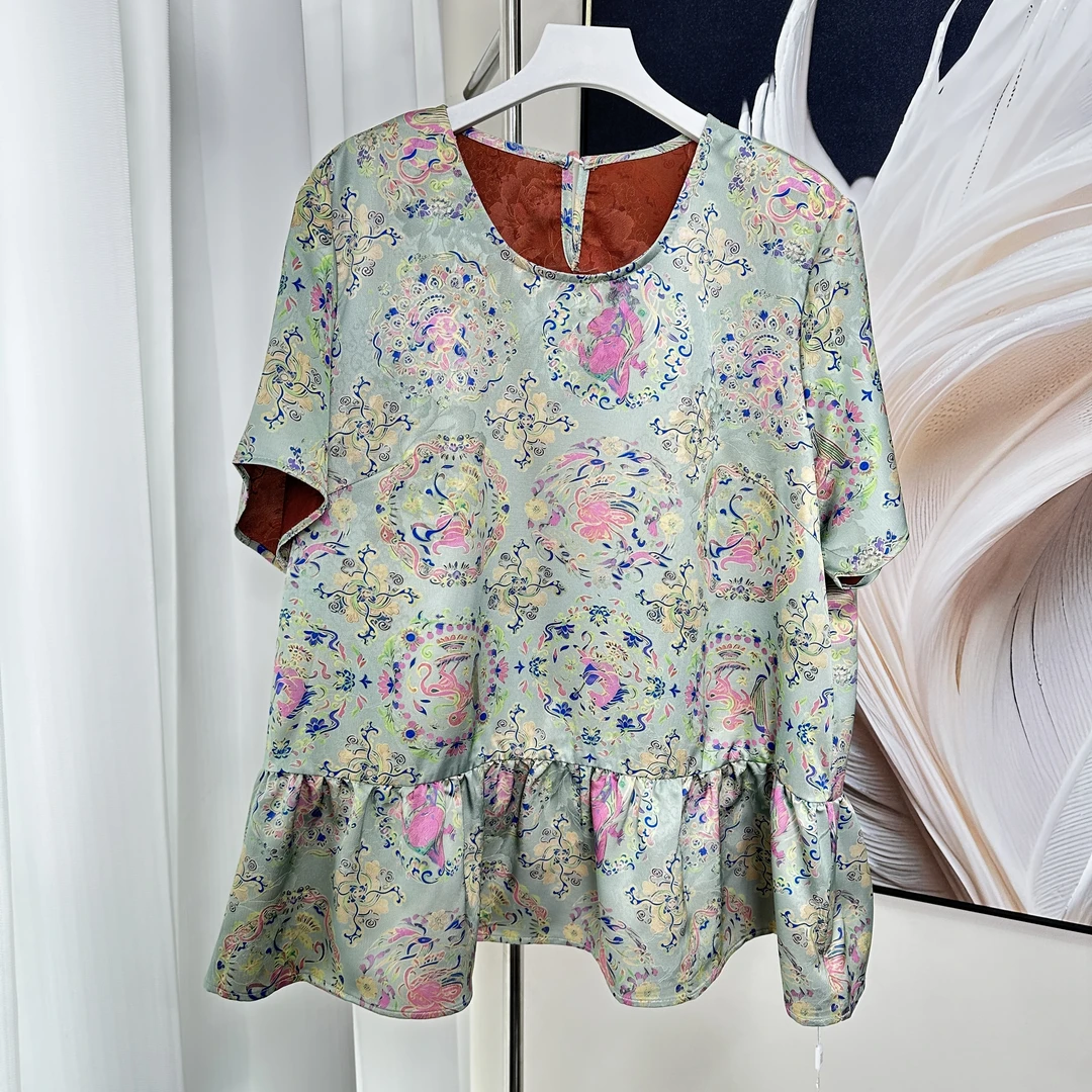 【妃儿红】T复古文艺风碎花夏季女士短袖上衣-7712