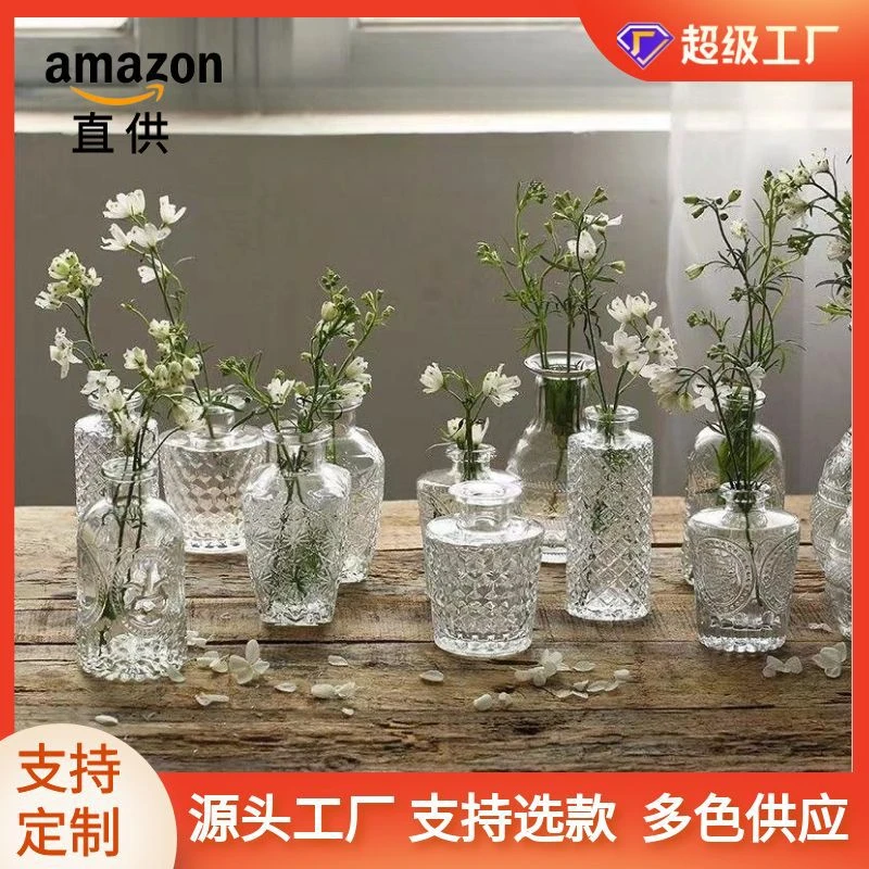 外贸创意小花瓶玻璃高级感 民宿中古花瓶ins风高颜值餐桌摆件