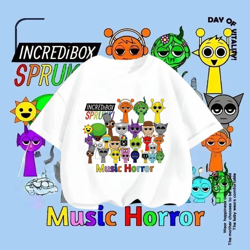 Sprunki音乐节奏盒子衣服周边儿童装夏季纯棉新款男女童学生上衣