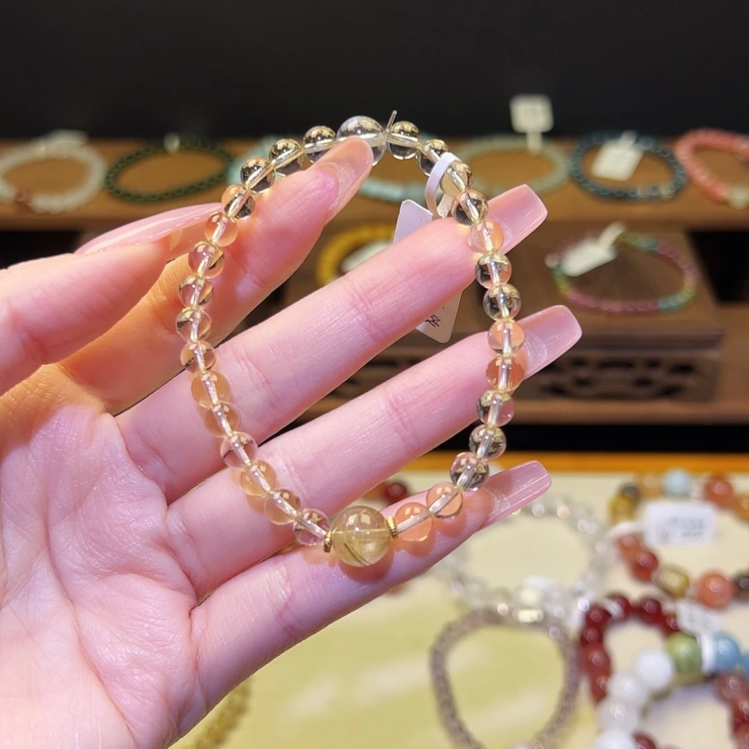 手串水晶银S925镀金镶嵌巴西黄888