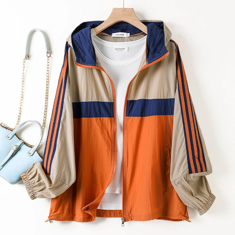 2025新款夏季防晒衣宽松连帽网红款外穿拼接女款时尚防晒服外套潮
