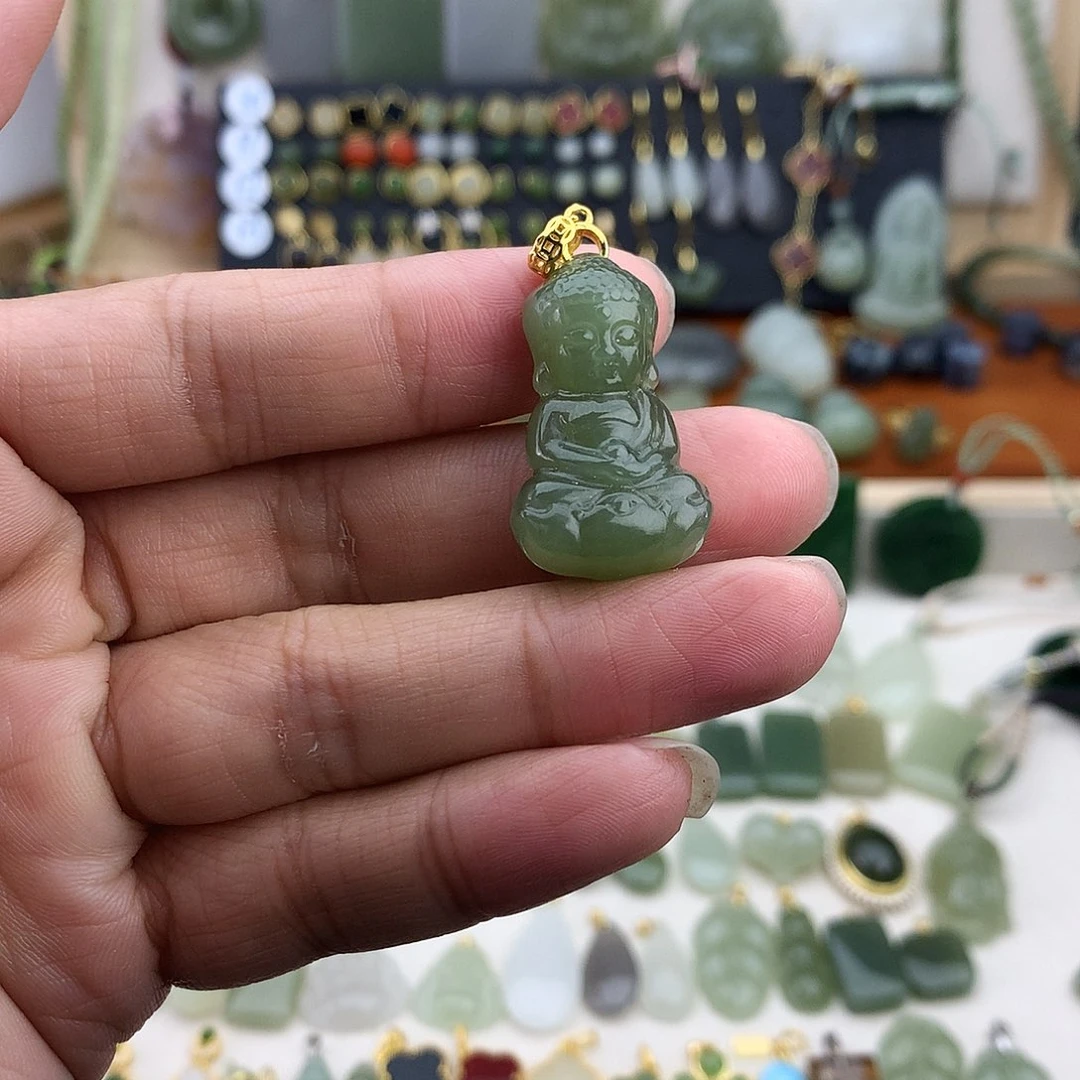 和田玉银S925镶嵌吊坠(不含链)