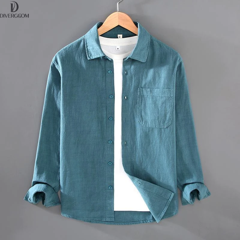 DIIIVERGOM秋季亚麻衬衫男长袖宽松高级感日系潮流休闲透气宽松棉