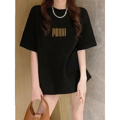 2025新款春夏季女士棉t恤宽松韩版纯棉白色设计感百搭显瘦中长款