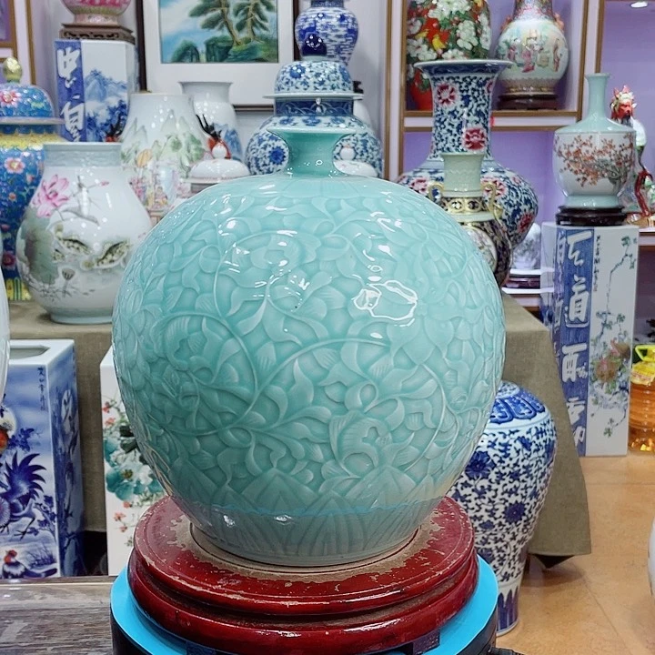 花瓶全手工雕刻图案球瓶福利价