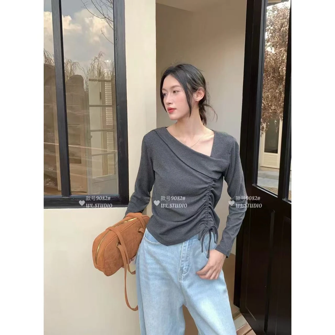 Miss na 9082 韩系设计款抽绳百搭显瘦小衫