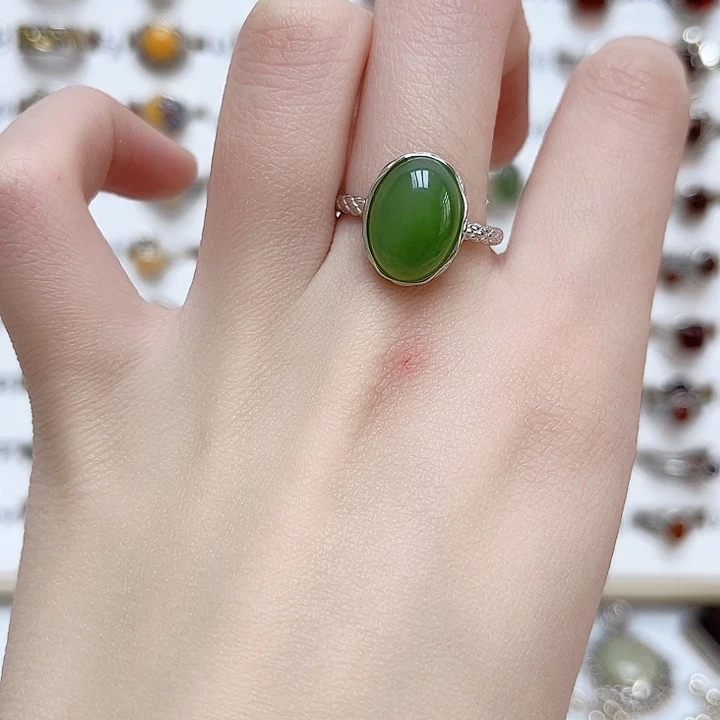 和田玉（青玉）戒指银S925镶嵌天然