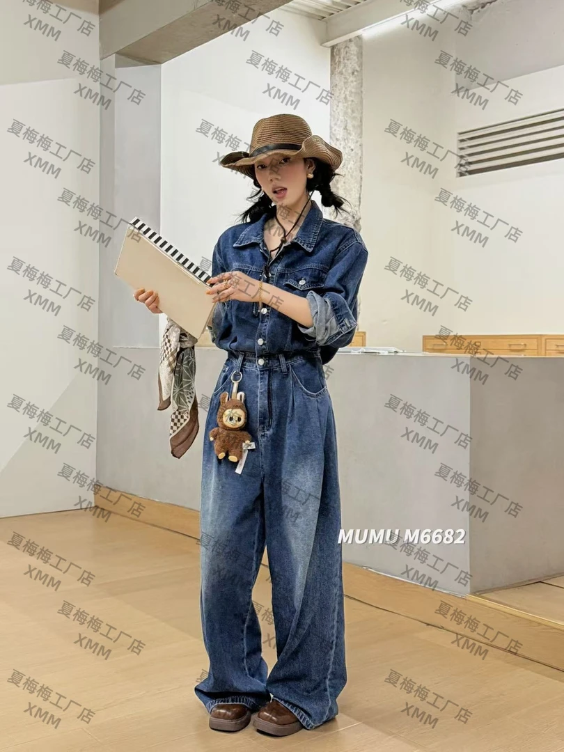 XMM【牛仔连体裤】时尚百搭潮流显瘦洋气秋季新款复古宽松休闲G6682