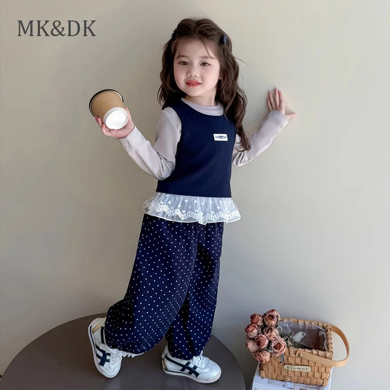 MK&DK女童春秋款时尚马甲三件套2025新款女宝宝洋气时髦秋装衣服