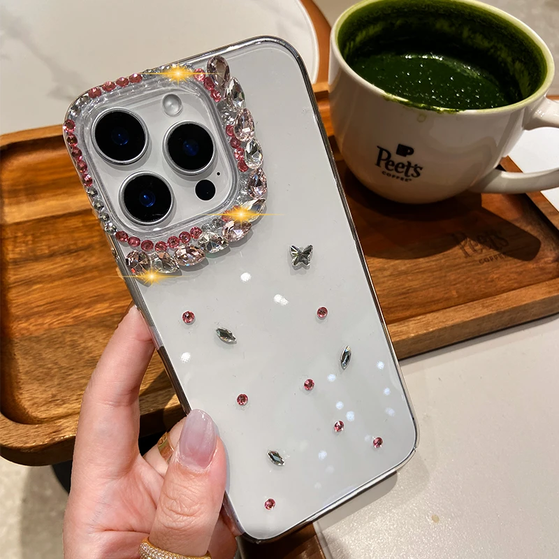 纯手工制作适用苹果16promax手机壳奢华闪钻15透明女款14防摔小众
