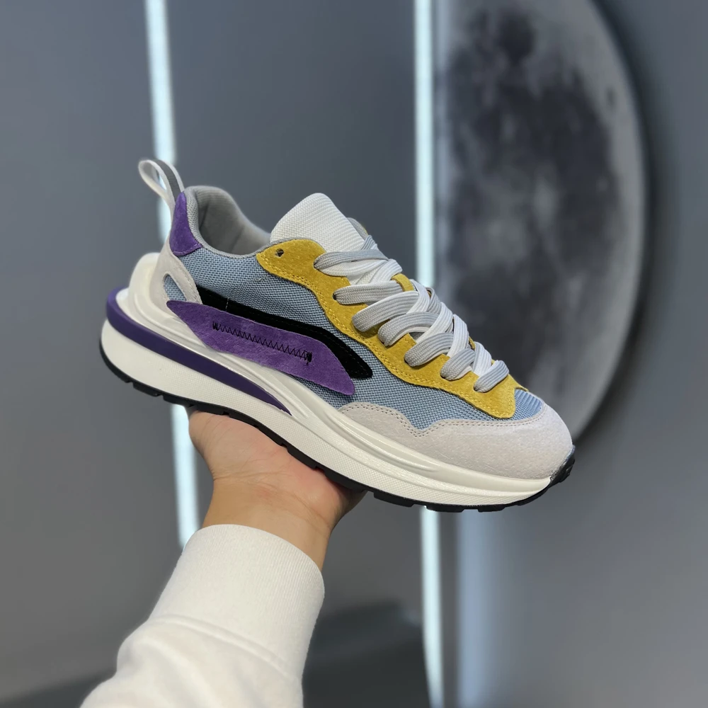 网面透气华夫鞋拼色胶粘飞织透气春秋青年老爹鞋潮鞋休闲网面鞋男