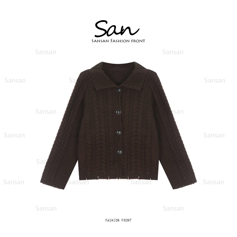 【SANSAN】翻领气质麻花百搭休闲秋冬外套DY-60166