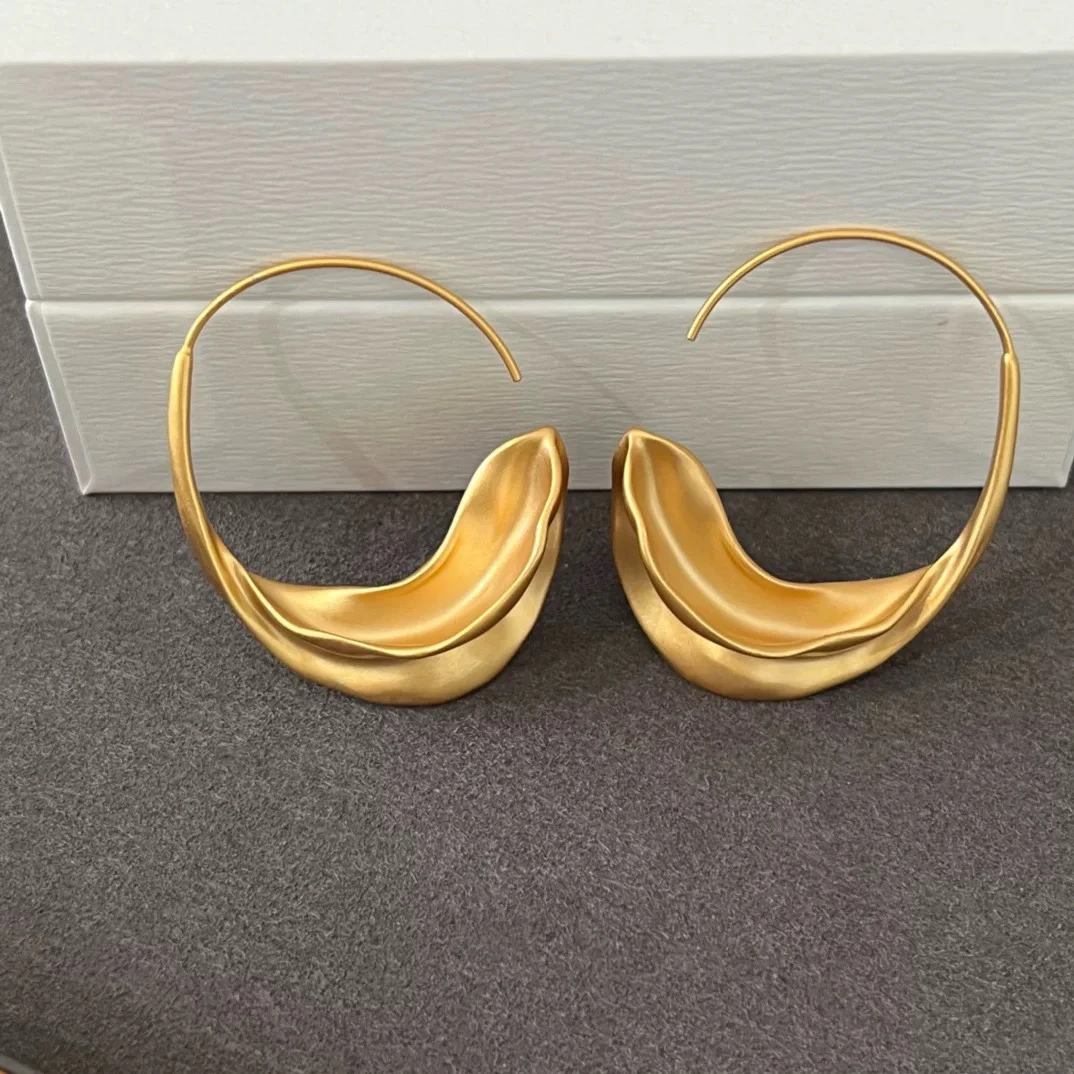 铜合金耳饰 精品/夸张金属褶皱耳圈复古圈圈哑光个性时尚复古耳环