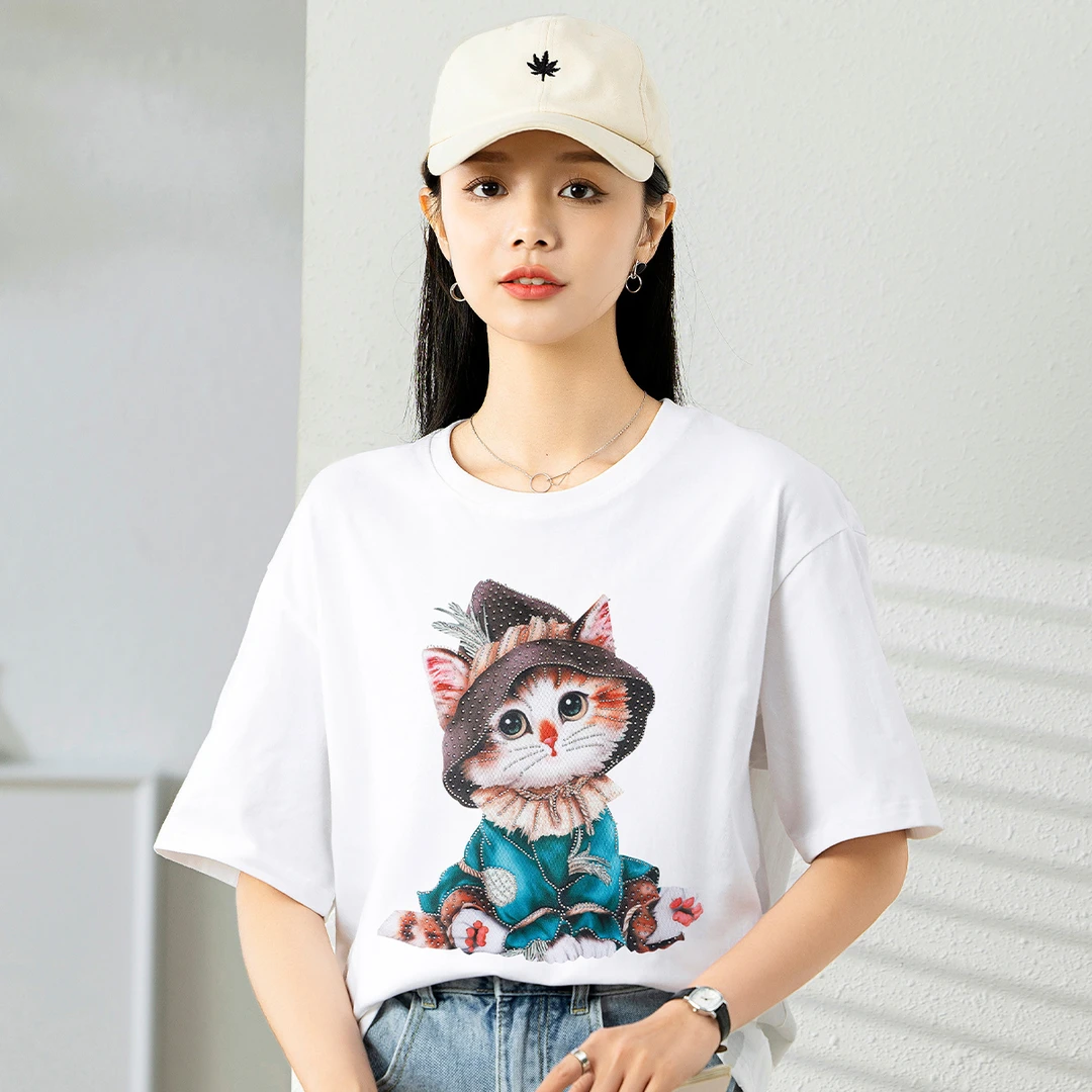 【籽言】马克华菲女装休闲百搭宽松猫咪T恤F22001A904