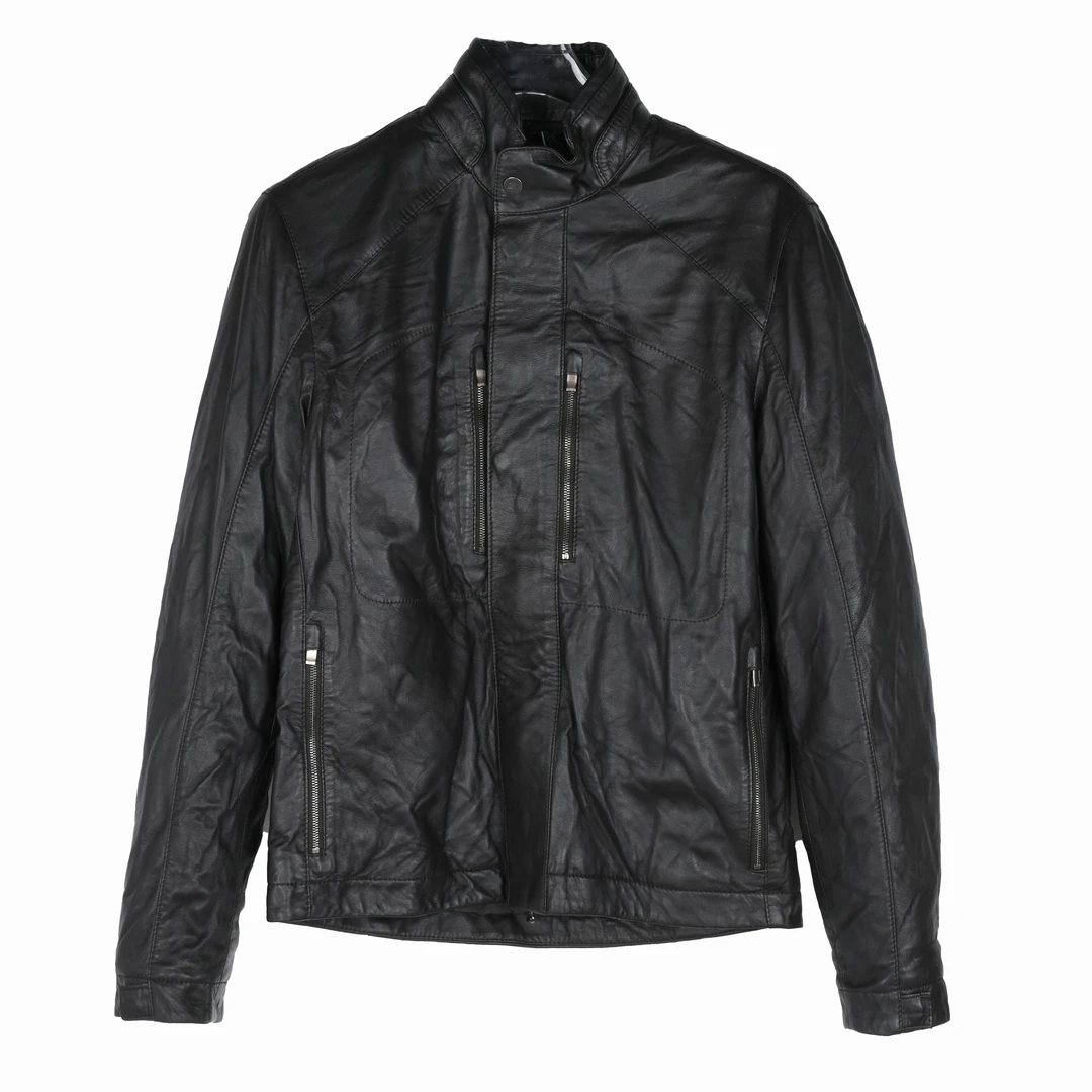 ZEGNA SPORT杰尼亚 男士黑色立领软羊皮皮衣外套SF083ZS920M09