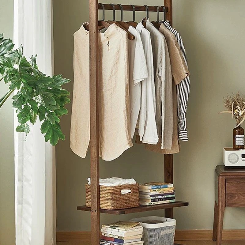 北美黑胡桃木挂衣架落地卧室衣帽架客厅简约现代衣服中式家用移动