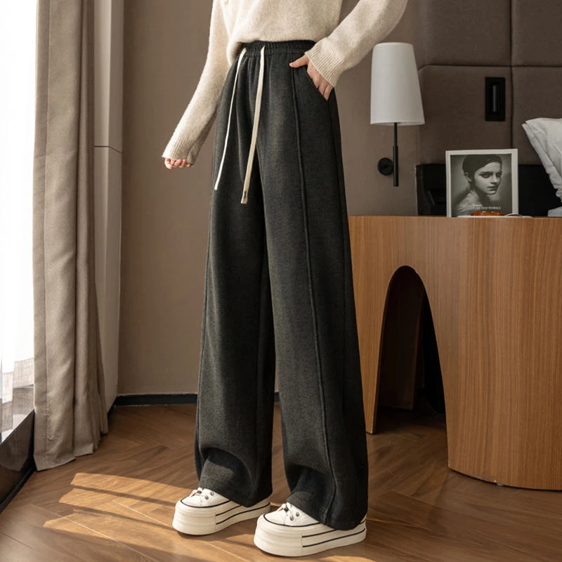 【臻品】轻奢气质减龄显瘦百搭加绒加厚休闲阔腿裤K3376 【婷】