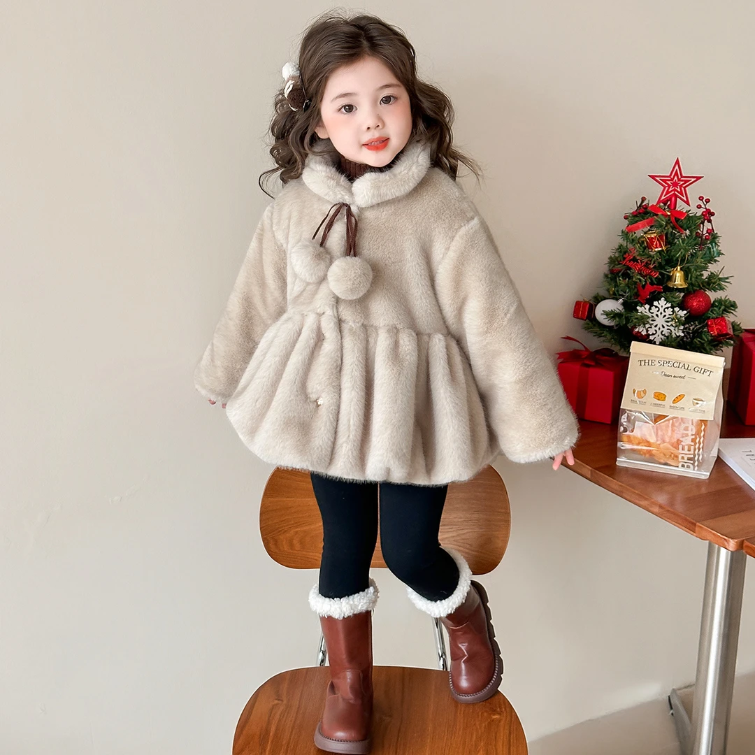 女童秋冬装外套25新款洋气时髦女孩加绒仿皮草超好看儿童毛毛衣