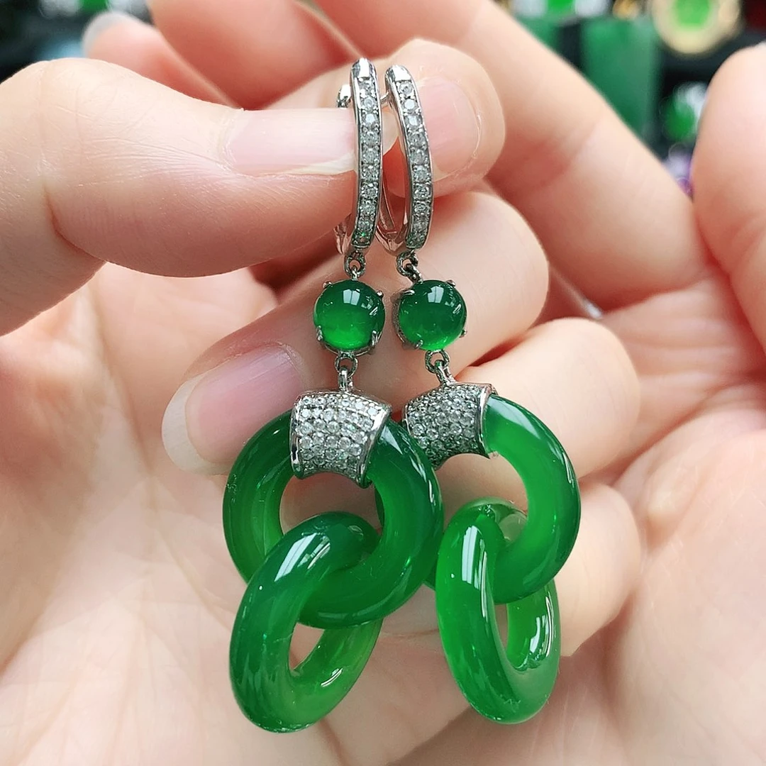 玛瑙/玉髓耳钉银S925镶嵌