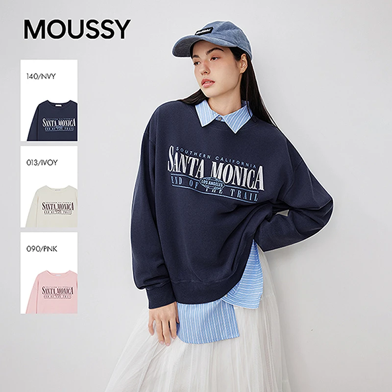 moussy 2025秋季新品休闲风字母印花罗纹长袖针织衫028IAZ90-2861