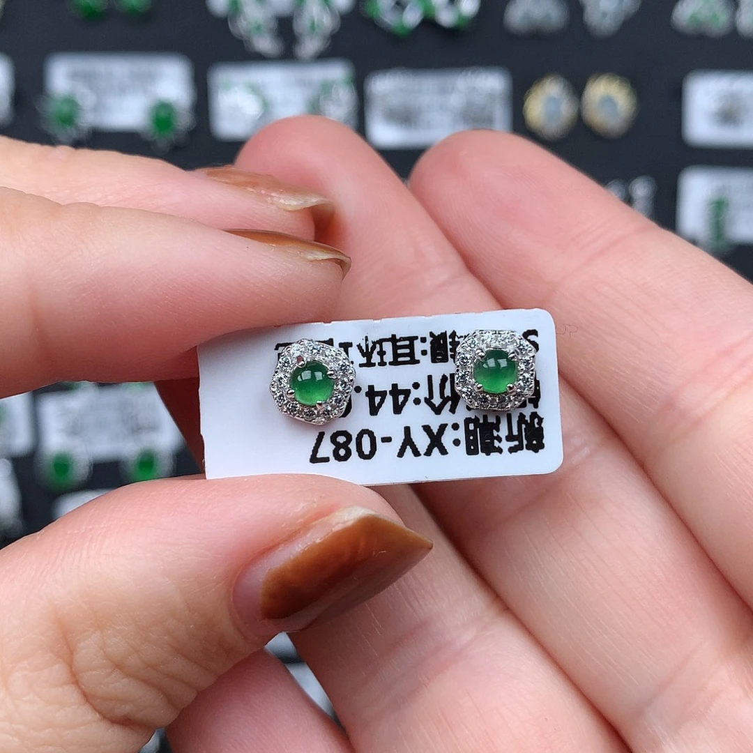 翡翠银S925镶嵌耳饰