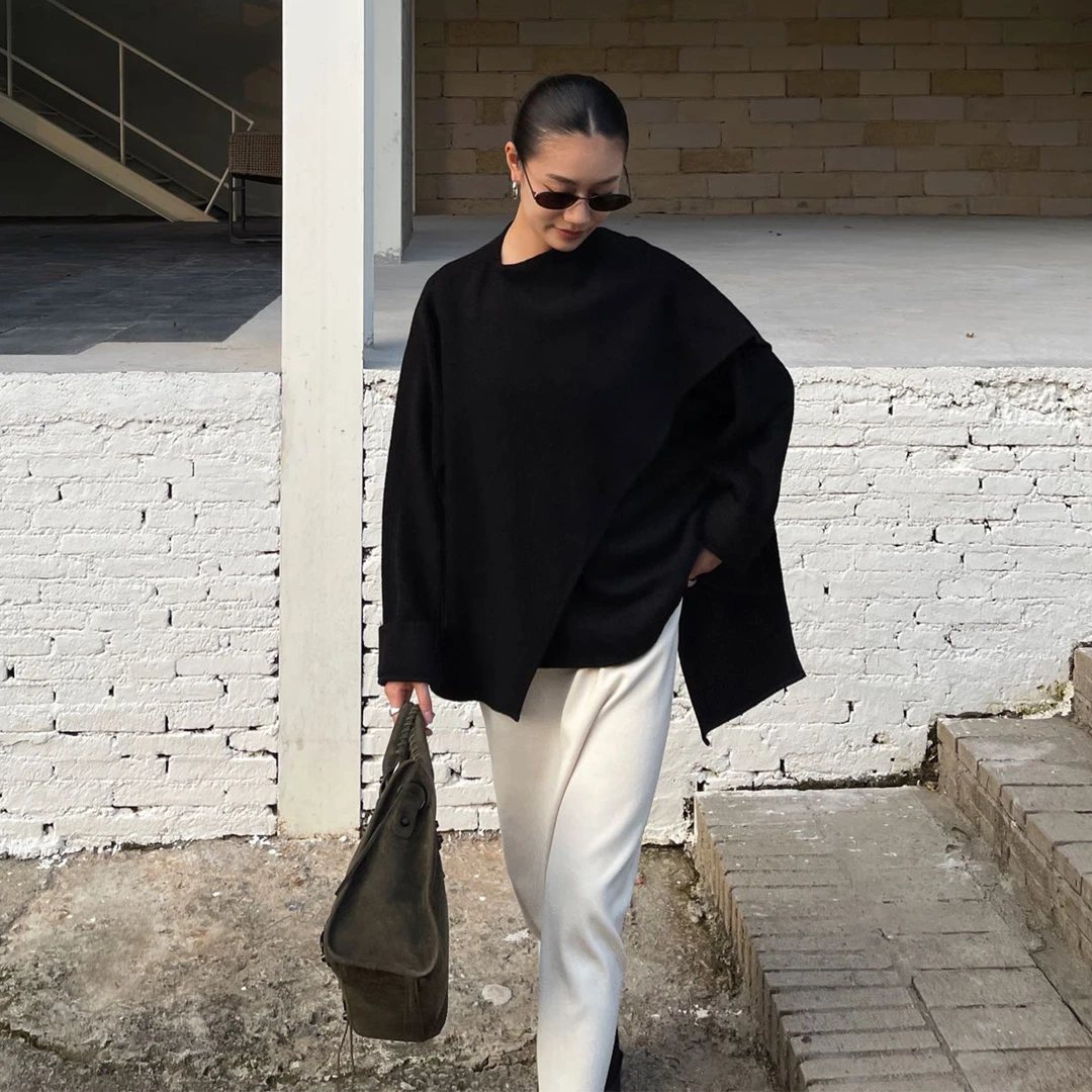 PURITYYH韩系小众不规则围脖气质羊毛外套女时尚冬季休闲大衣上衣