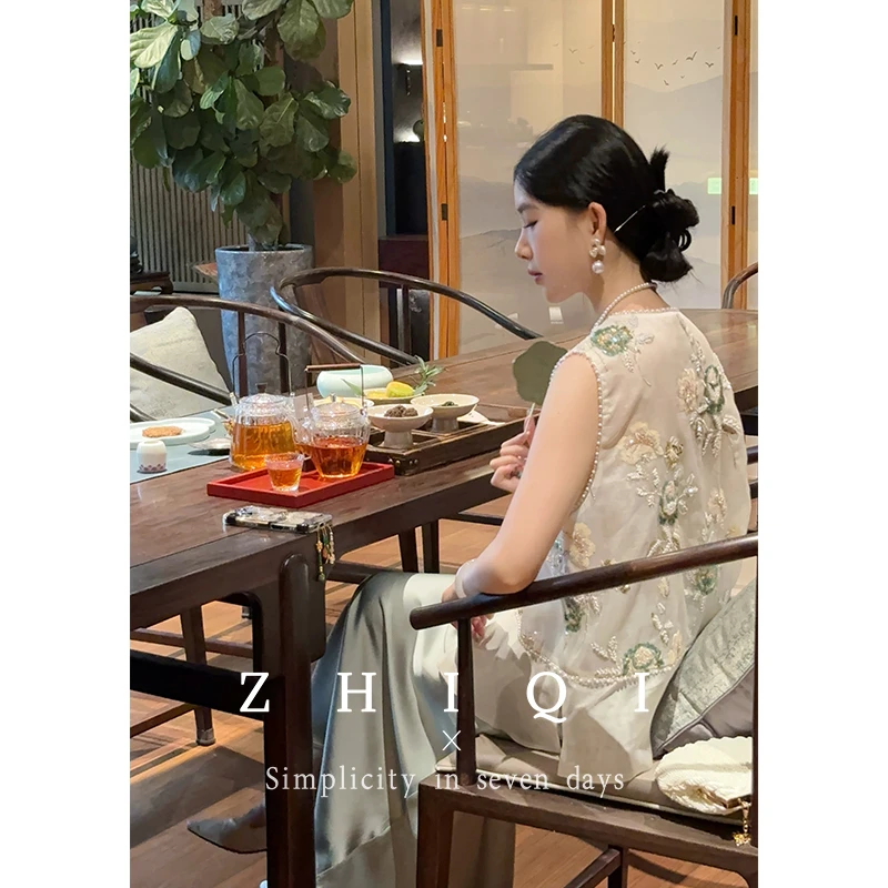 ZHIQI/止观七【花影琉璃】国风立体珠花上衣+醋酸鱼尾半身裙现货